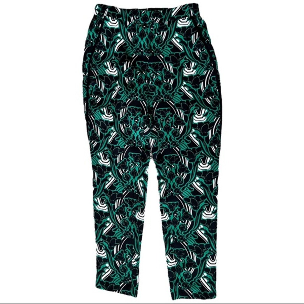 J.Crew Womens Green Black Tuxedo Pull On‎ Pant In Retro Floral Size 2